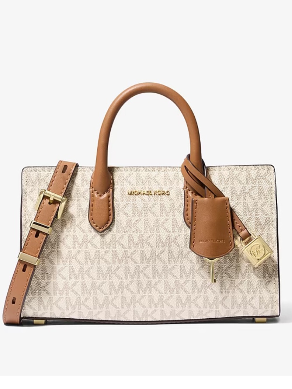 Michael Kors Scarlett Mini Extra-Small Logo Crossbody Bag in Acorn/White